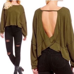 Free People Love Me Loose Fitting Green Thermal Open Back